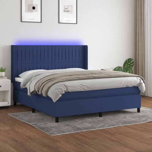 vidaXL Sommier &agrave; lattes de lit matelas et LED Bleu 180x200 cm Tissu