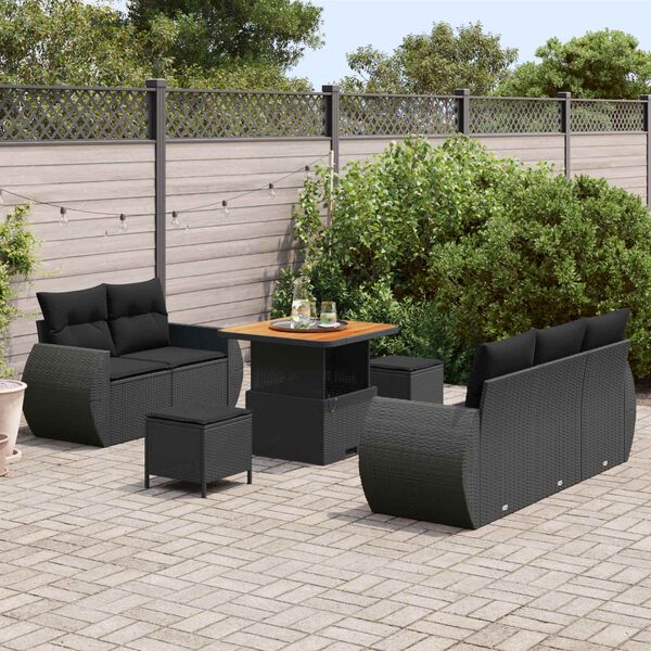 vidaXL Ensemble de canap&eacute; de jardin 8 pcs Noir polyrotin