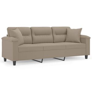 vidaXL Canap&eacute; 3 places avec oreillers taupe 180 cm tissu microfibre
