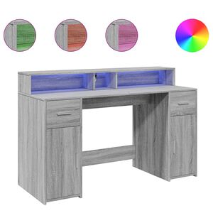 vidaXL Bureau et lumi&egrave;res LED sonoma gris 140x55x91 cm bois ing&eacute;nierie