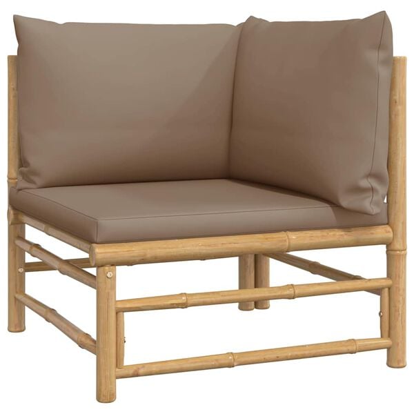 vidaXL Canap&eacute; d'angle de jardin avec coussins taupe bambou