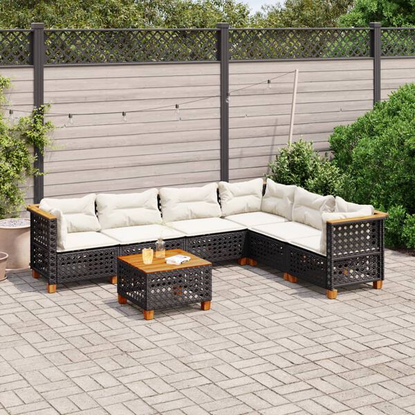 vidaXL Salon de jardin 7 pcs avec coussins noir r&eacute;sine tress&eacute;e