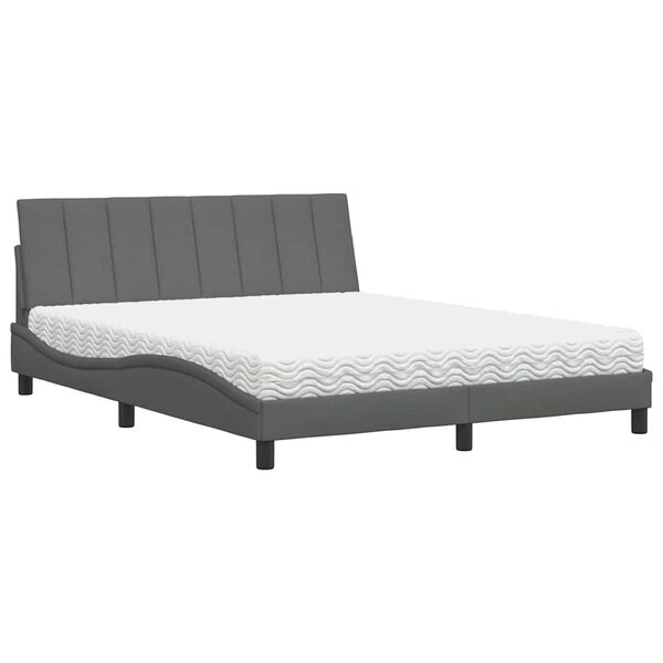 vidaXL Lit avec matelas Hanko gris fonc&eacute; 160x200 cm tissu