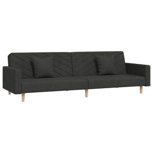vidaXL Canap&eacute;-lit &agrave; 2 places avec deux oreillers noir tissu