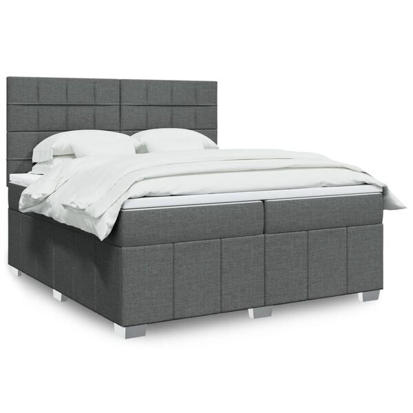 vidaXL Sommier &agrave; lattes de lit avec matelas Gris fonc&eacute; 200x200cm Tissu