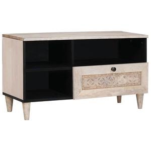 vidaXL Meuble TV Blanc Blanchi 80 x 33 x 46 cm Bois de mangue massif