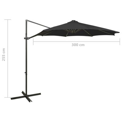 vidaXL Parasol de jardin en porte-à-faux et mât et lumières LED noir