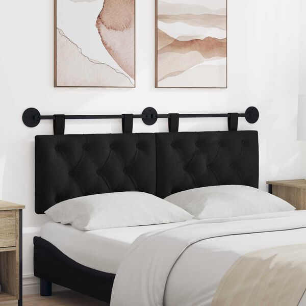 vidaXL T&ecirc;te de lit suspendue Montage mural Noir 150 x 55 x 7 cm tissu