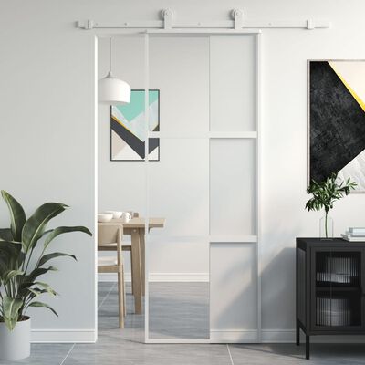 vidaXL Porte coulissante blanc 76x205 cm verre trempé aluminium