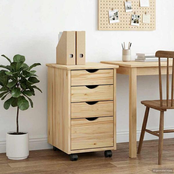 vidaXL Cabinet roulant avec roue Marron 34 x 39 x 56 cm Pin massif