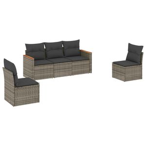 vidaXL Salon de jardin 5 pcs avec coussins gris r&eacute;sine tress&eacute;e