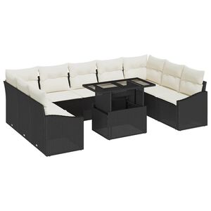 vidaXL Ensemble de Canap&eacute;s avec coussin 10 pcs Noir et Cr&egrave;me polyrotin