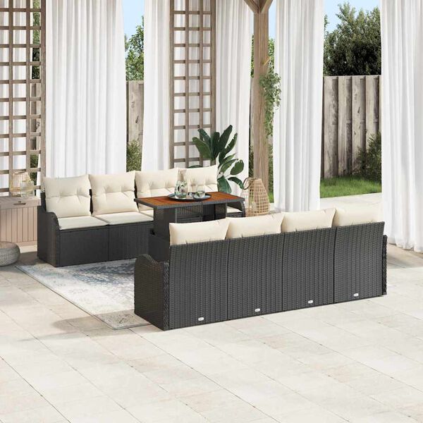 vidaXL Ensemble de canapé de jardin 9 pcs Noir Poly rotin
