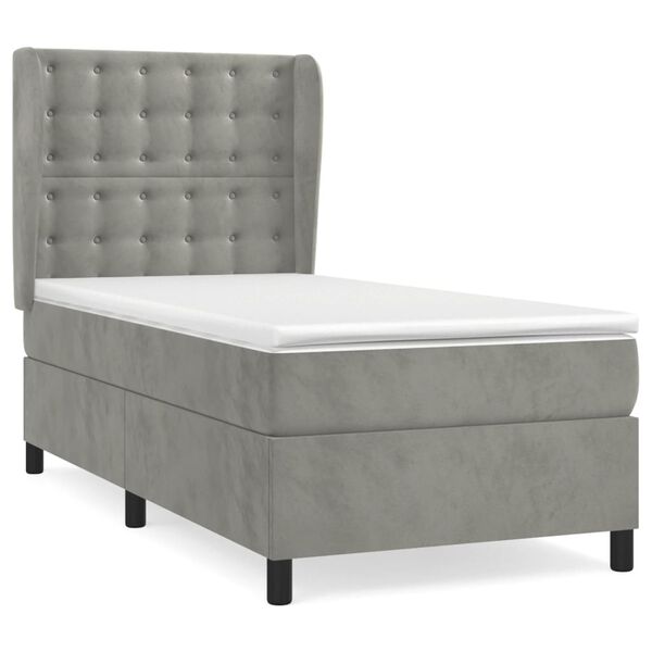 vidaXL Sommier &agrave; lattes de lit et matelas Gris clair 90x190 cm Velours
