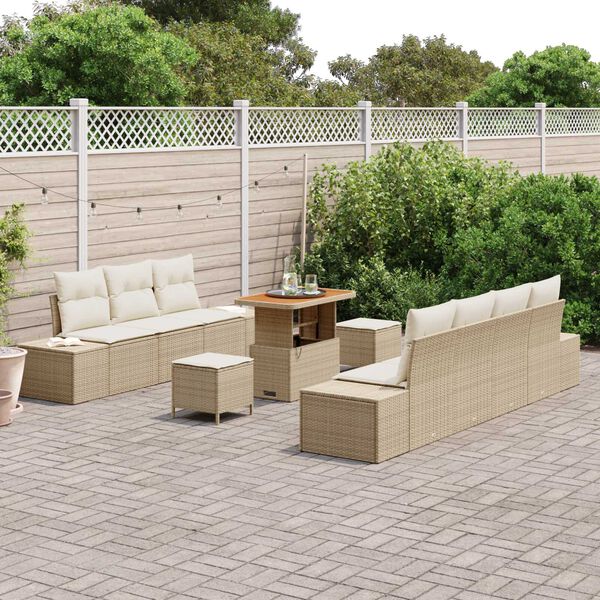 vidaXL Ensemble de canap&eacute; de jardin 10 pcs Beige Poly rotin