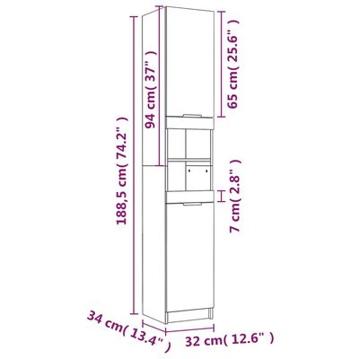 vidaXL Armoire de salle de bain noir 32x34x188,5 cm bois d'ingénierie