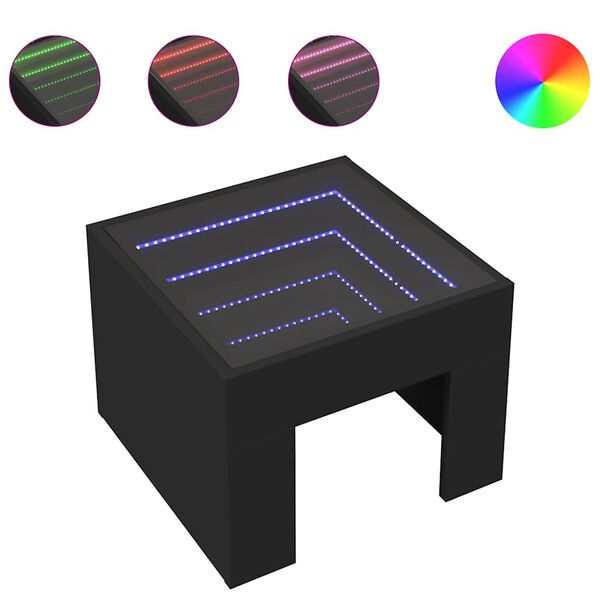 vidaXL Table basse avec LED infini noir 40x40x30 cm