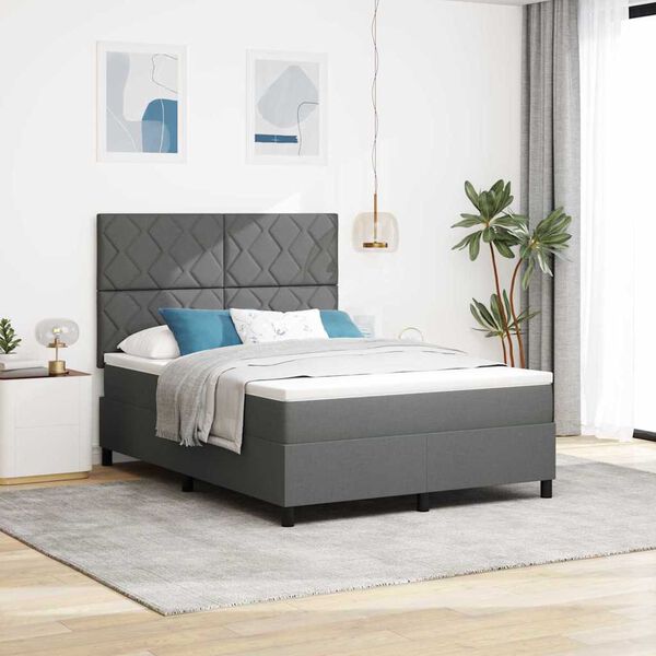 vidaXL Lit &agrave; ressorts avec matelas Gris fonc&eacute; 160 x 200 cm tissu