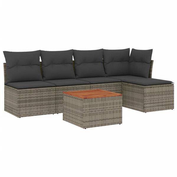 vidaXL Salon de jardin 6 pcs avec coussins gris résine tressée