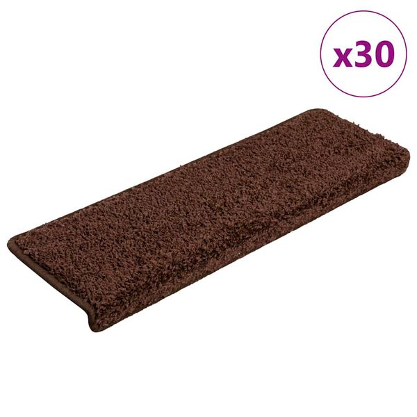 vidaXL Tapis d'escalier 30 pi&egrave;ces 65 x 21 x 4 cm Marron Bord rectangulaire