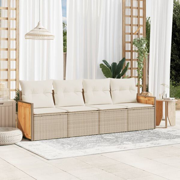 vidaXL Salon de jardin avec coussins 4 pcs beige r&eacute;sine tress&eacute;e