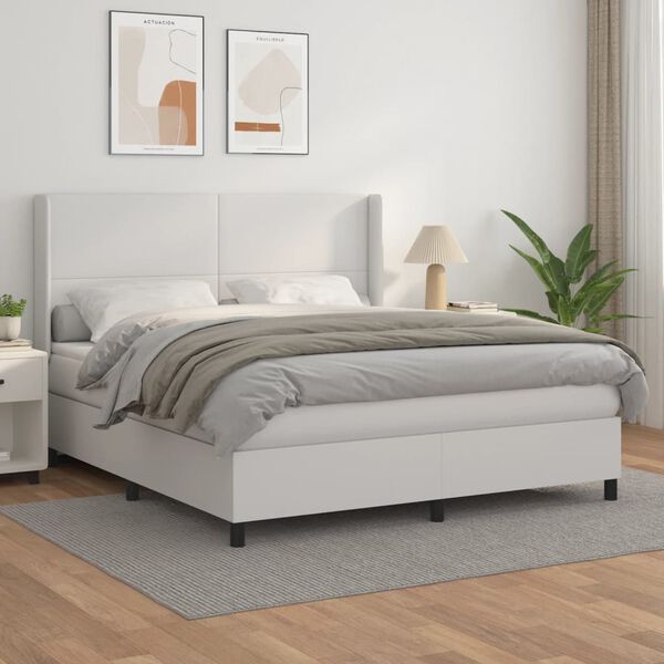 vidaXL Sommier &agrave; lattes de lit avec matelas Blanc 180x200cm Similicuir