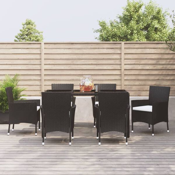 vidaXL Ensemble &agrave; manger de jardin coussins 7pcs Noir R&eacute;sine tress&eacute;e