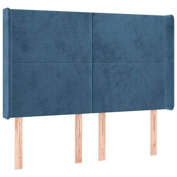 vidaXL T&ecirc;te de lit &agrave; LED Bleu fonc&eacute; 147x16x118/128 cm Velours
