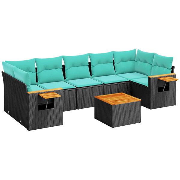 vidaXL Salon de jardin 8 pcs avec coussins noir r&eacute;sine tress&eacute;e