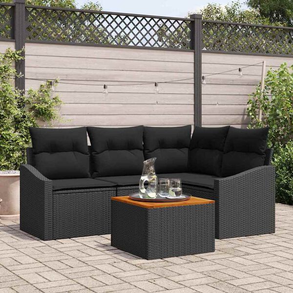 vidaXL Ensemble de canap&eacute; de jardin avec stockage 5 pcs Noir polyrotin