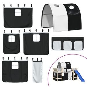 vidaXL Rideaux pour lit mezzanine avec tunnel blanc et noir polyester