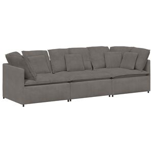 vidaXL Canap&eacute; modulable avec coussins en tissu velours c&ocirc;tel&eacute; gris clair