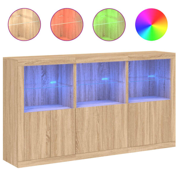 vidaXL Buffet avec lumières LED chêne sonoma 181,5x37x100 cm
