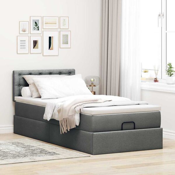 vidaXL Cadre de lit ottoman avec matelas gris foncé 100x200 cm tissu