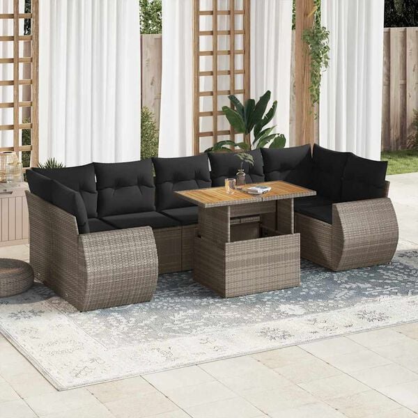 vidaXL Salon de jardin 8 pcs avec coussins gris r&eacute;sine tress&eacute;e