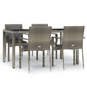 vidaXL Ensemble &agrave; manger de jardin 5 pcs coussins gris r&eacute;sine tress&eacute;e