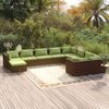 vidaXL Salon de jardin 10 pcs avec coussins Résine tressée Marron