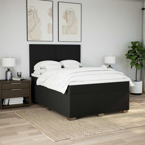 vidaXL Sommier &agrave; lattes de lit avec matelas Noir 140x190 cm Tissu