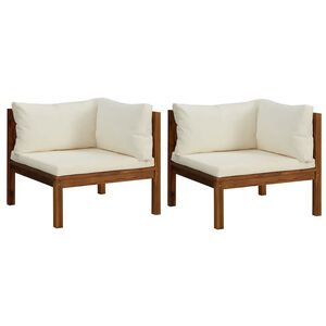 vidaXL Canap&eacute;s d'angle 2 pcs avec coussins blanc cr&egrave;me Acacia solide