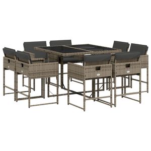 vidaXL Ensemble &agrave; manger de jardin 9 pcs coussins gris r&eacute;sine tress&eacute;e