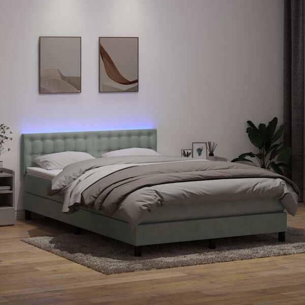 vidaXL Sommier &agrave; lattes de lit et matelas et LED gris clair 140x220cm velours