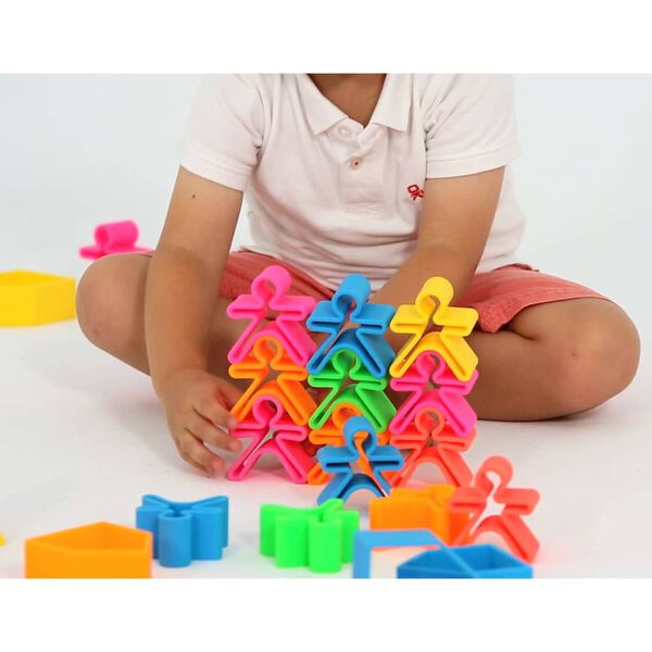 dëna Ensemble de jouets en silicone Maisons et arbres Neon 54 pcs