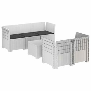 vidaXL Canap&eacute; de Jardin 5 Places avec Coussins Aspect Rotin PP Blanc