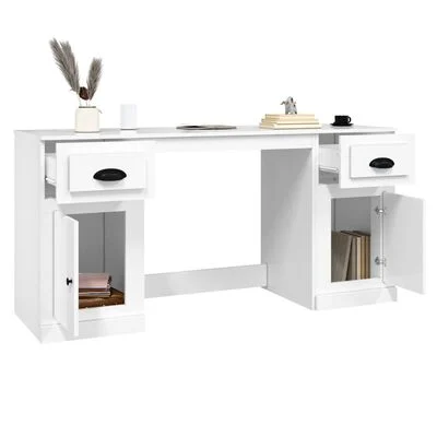 vidaXL Bureau avec armoire blanc brillant bois d'ingénierie