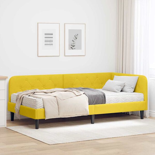 vidaXL Cadre de lit d'angle avec matelas Jaune 90 x 190 cm Velours