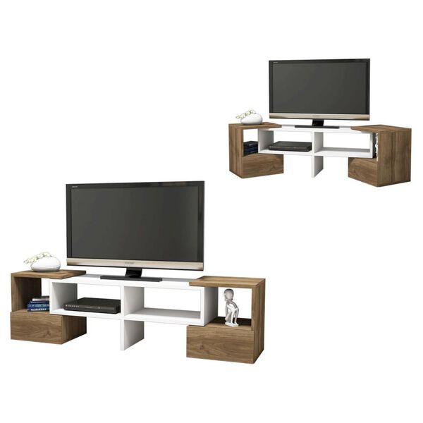 Homemania Meuble TV Fold 141,2x29,7x38,8 cm Blanc et noyer
