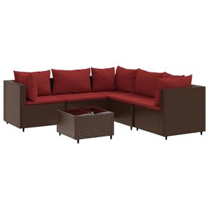 vidaXL Salon de jardin 6 pcs avec coussins Marron R&eacute;sine tress&eacute;e
