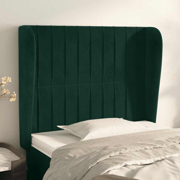vidaXL T&ecirc;te de lit avec oreilles Vert fonc&eacute; 103x23x118/128 cm Velours