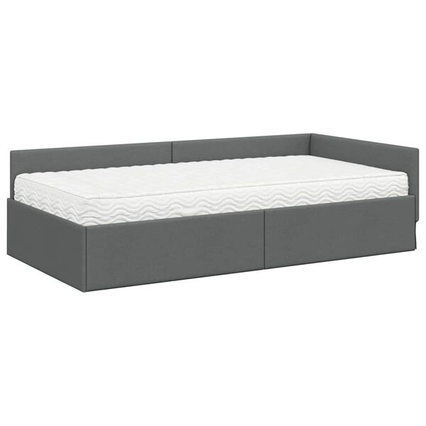 vidaXL Cadre de lit d'angle avec matelas Autre 2 pcs Gris tissu