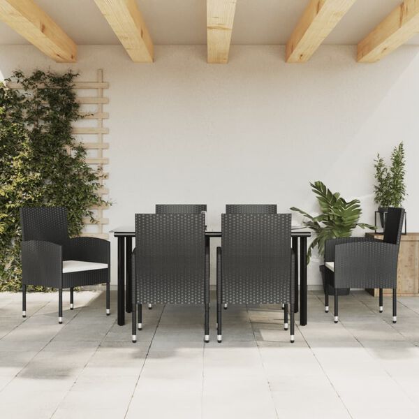 vidaXL Ensemble &agrave; manger de jardin 7 pcs noir r&eacute;sine tress&eacute;e et acier